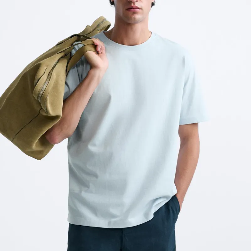 ZARA T-Shirts Men Light Blue-2