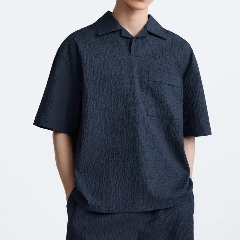 ZARA Polo Shirts Men Sea Blue-2