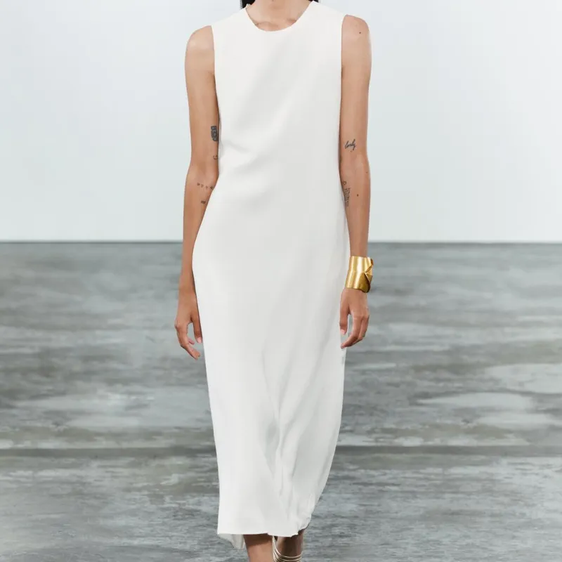 ZARA ZW Series Sleeveless Dress Women's White-2