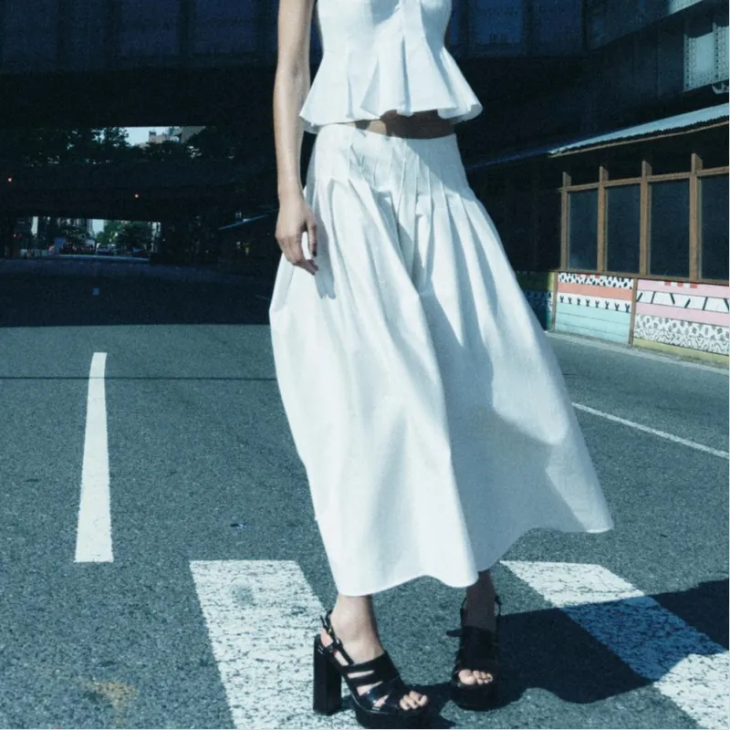 ZARA ZW Series Casual Long Skirts Women's White-2