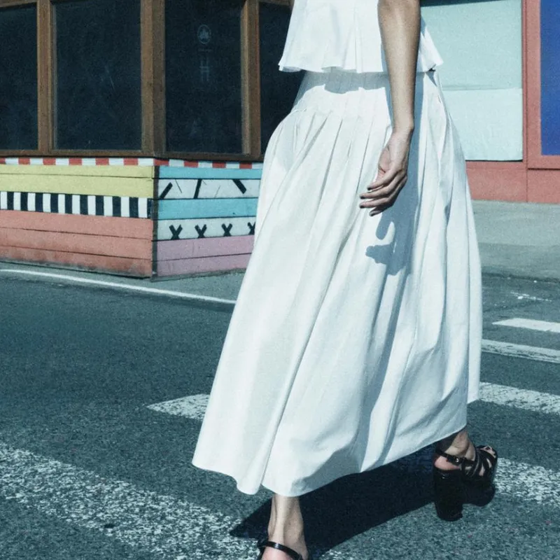 ZARA ZW Series Casual Long Skirts Women's White-3