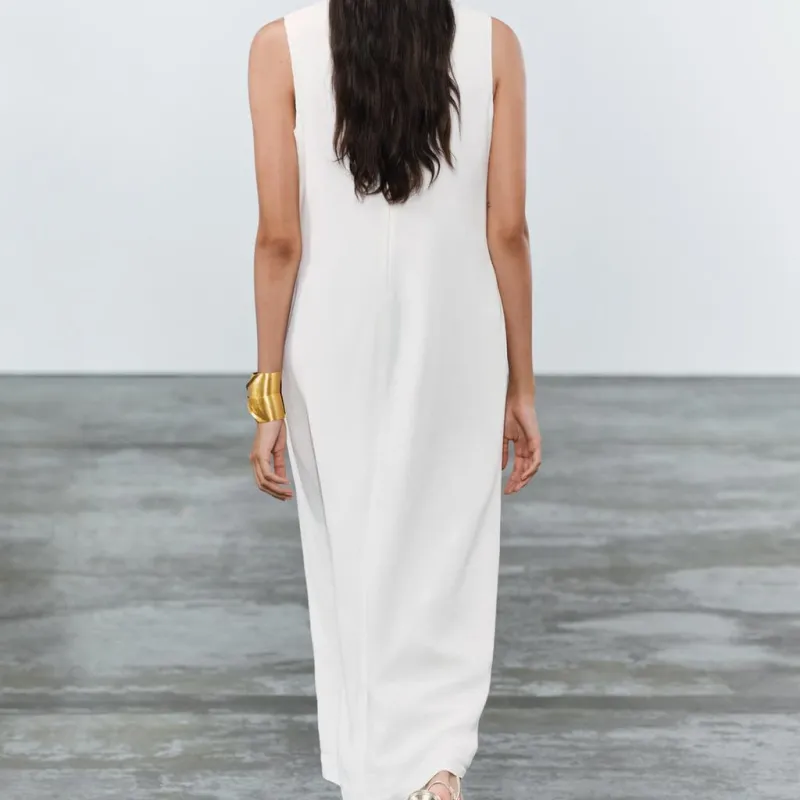 ZARA ZW Series Sleeveless Dress Women's White-3
