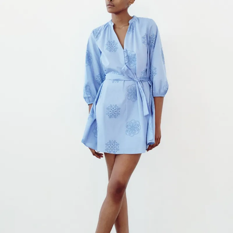 ZARA Long-Sleeved Dresses Women's Sky Blue-2