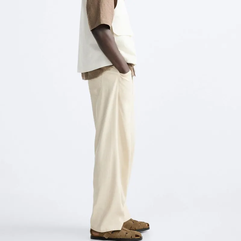 ZARA Casual Pants Men's Raw White-4