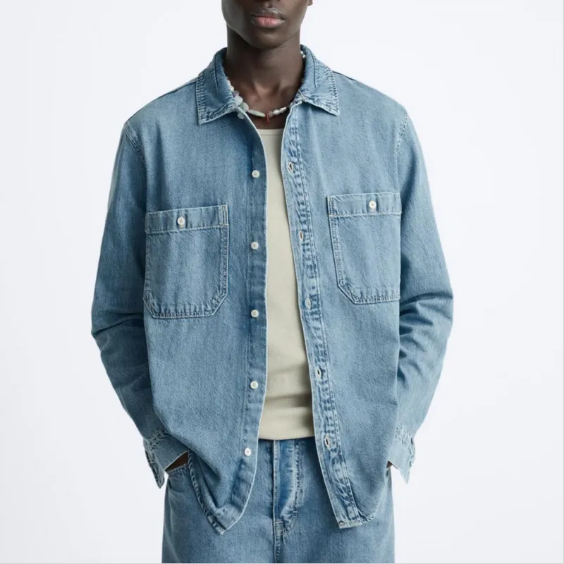 ZARA Shirts Men Light Blue-2