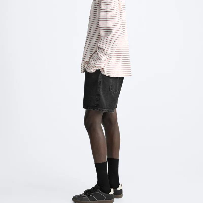 ZARA Denim Shorts Men Black-4