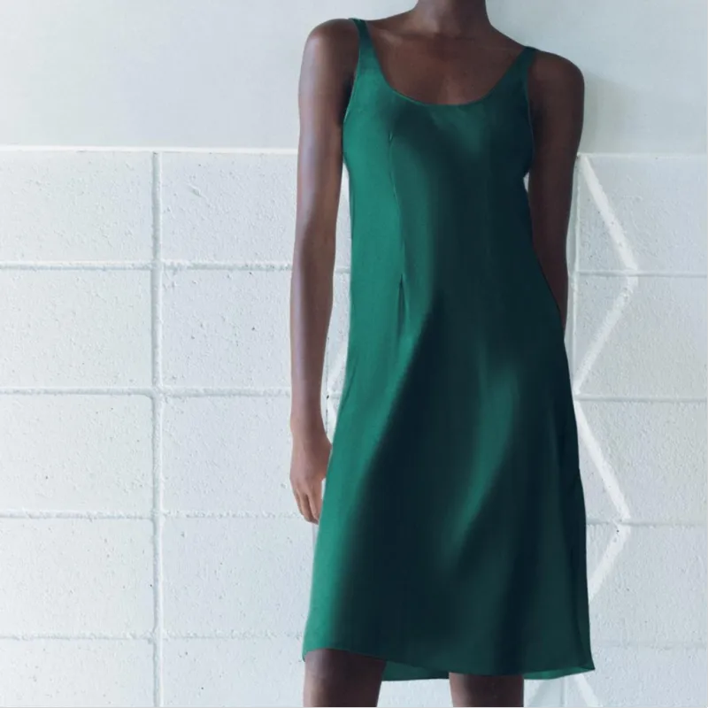 ZARA ZW Series Slip Dresses Women's Green-2