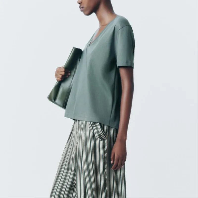 ZARA T Shirt Women's Gray Green-4