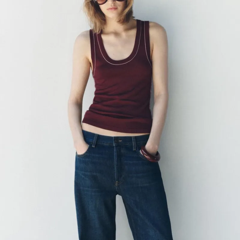 ZARA Tank Tops Women's Red-2