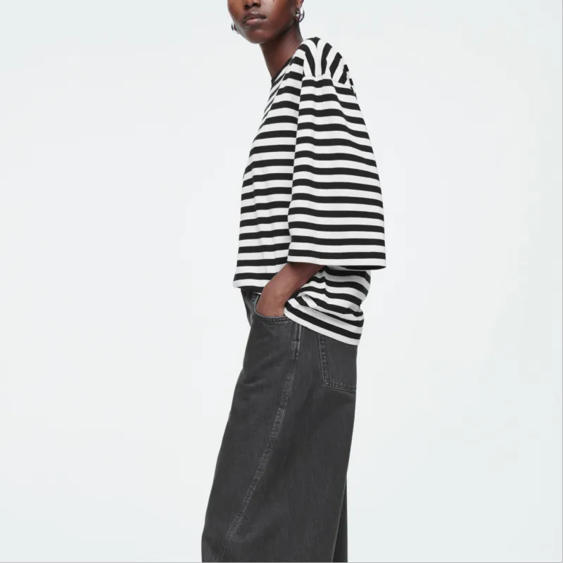 COS T Shirt Women's Black Stripes-3