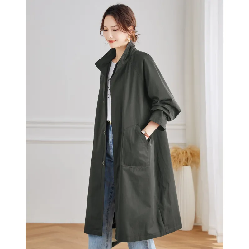 TERRE BLEUE Trench Coat Women's Army Green-3