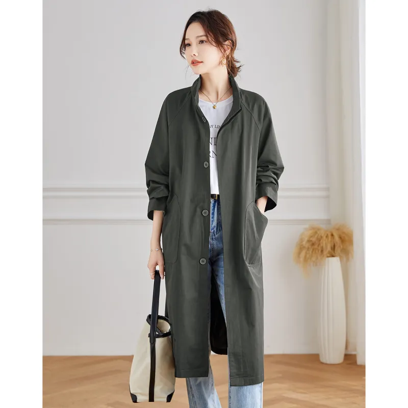 TERRE BLEUE Trench Coat Women's Army Green-1