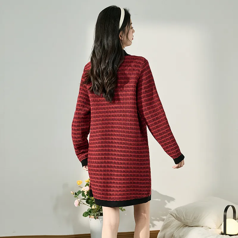 Tonlion Long Sleeved Dresses Women's Dark Red-2