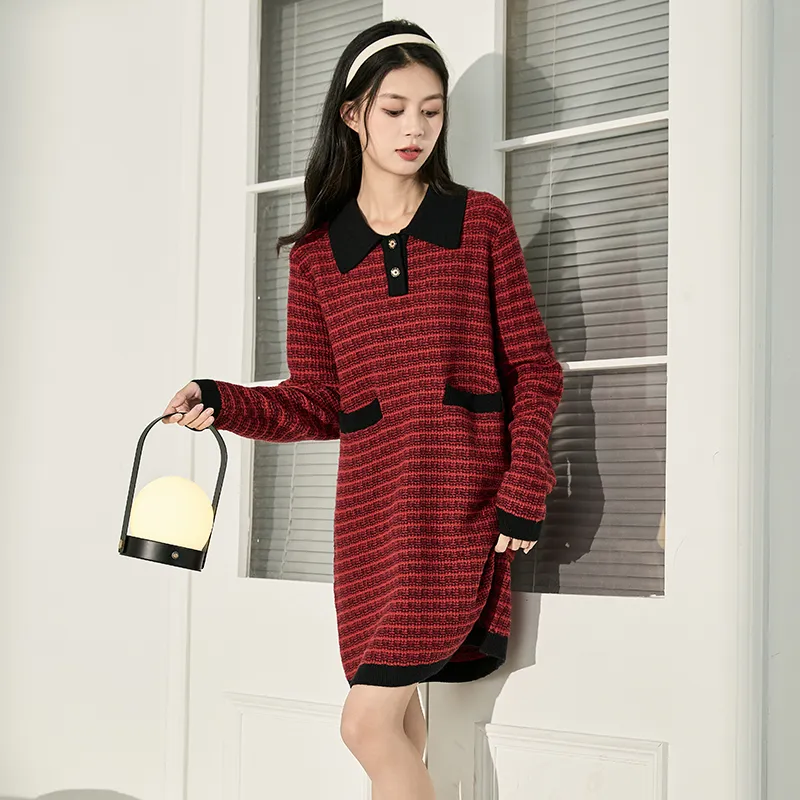 Tonlion Long Sleeved Dresses Women's Dark Red-3