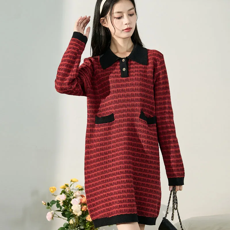 Tonlion Long Sleeved Dresses Women's Dark Red-1