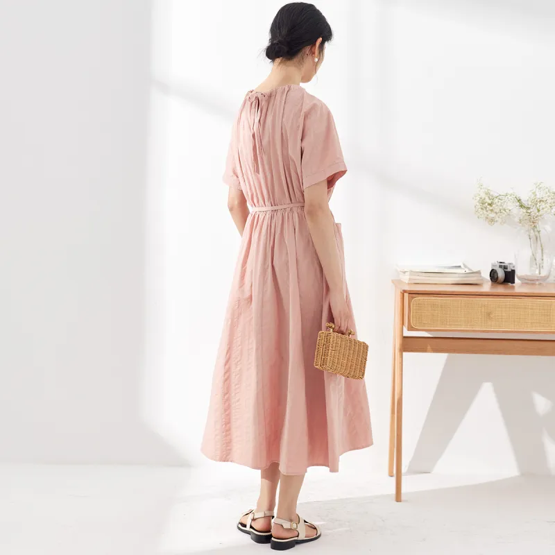 ZIMO Short Sleeved Dresses Women's Leather Pink-0