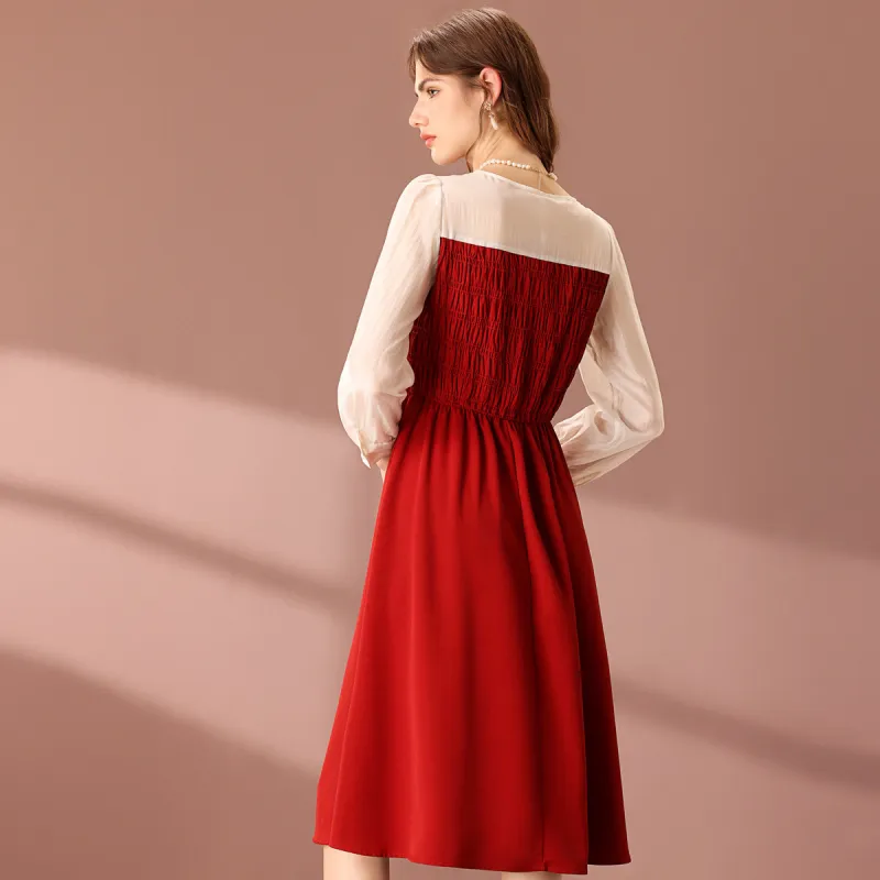 FENHONGMALI Long Sleeved Dresses Women's Red-2