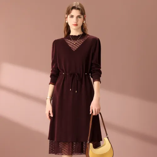 FENHONGMALI Long-Sleeved Dresses Women's Purple