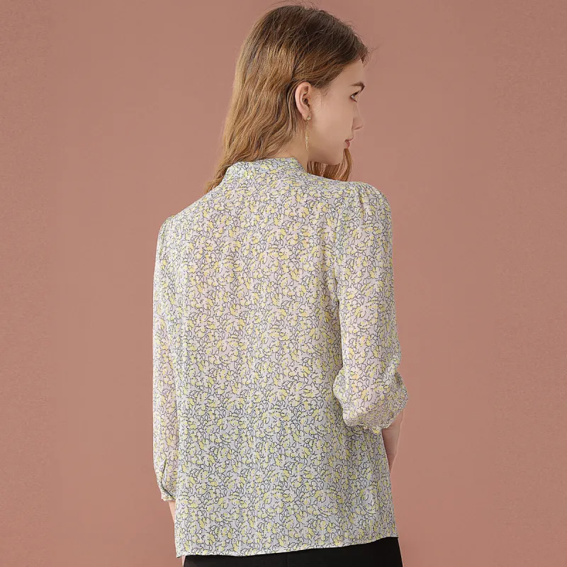 FENHONGMALI Shirt Women's Yellow Flower-2