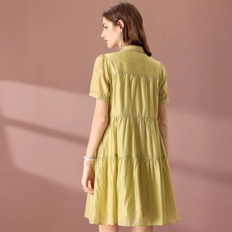FENHONGMALI Short Sleeved Dresses Women's Green-2