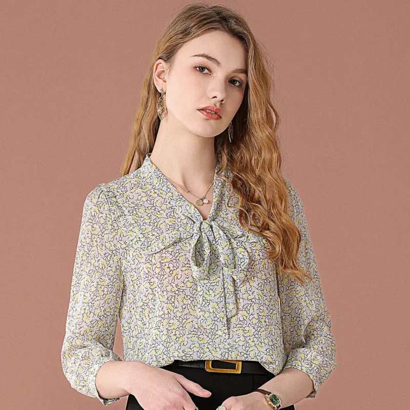 FENHONGMALI Shirt Women's Yellow Flower-1