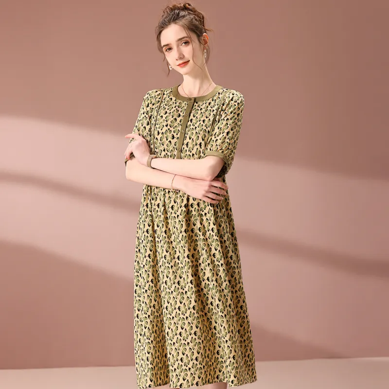 FENHONGMALI Short Sleeved Dresses Women's Green-1