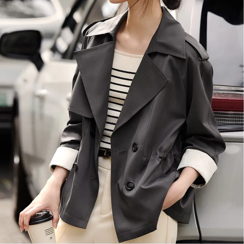 XWI Trench Coat Women's Smoke Gray & Beige-0