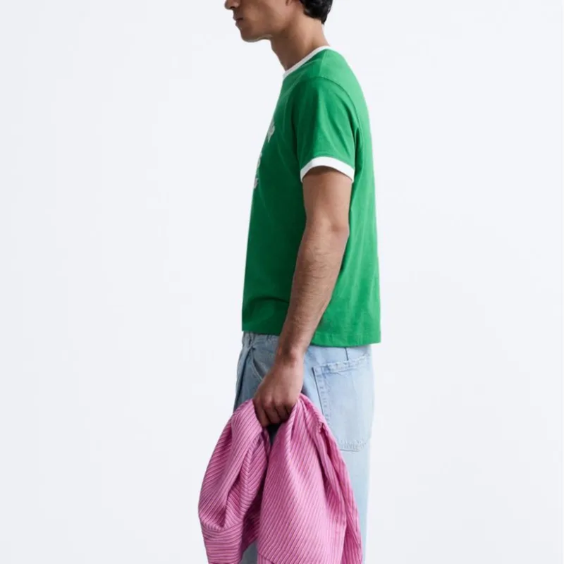 ZARA T Shirts Men Green-3