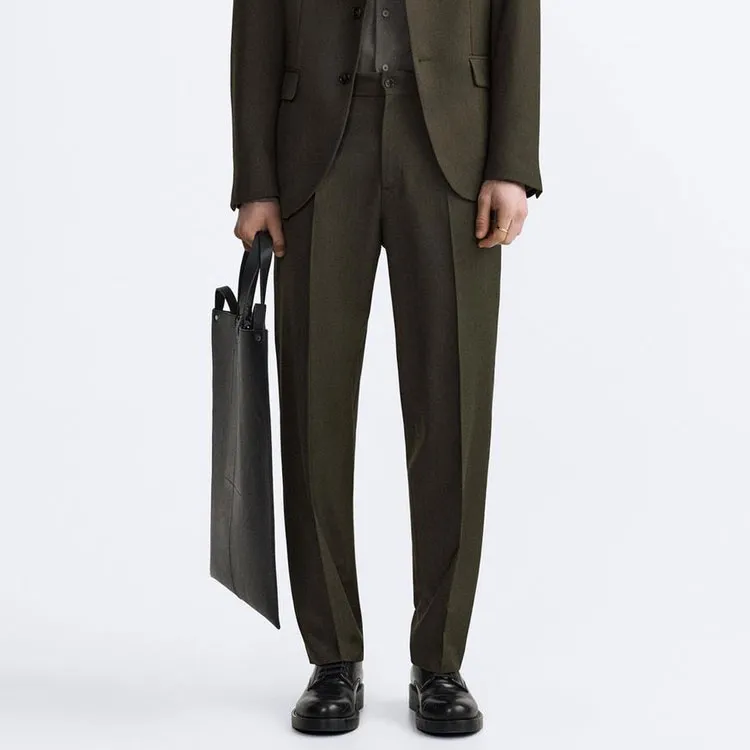 ZARA Suit Trouser Men's Dark Khaki-3