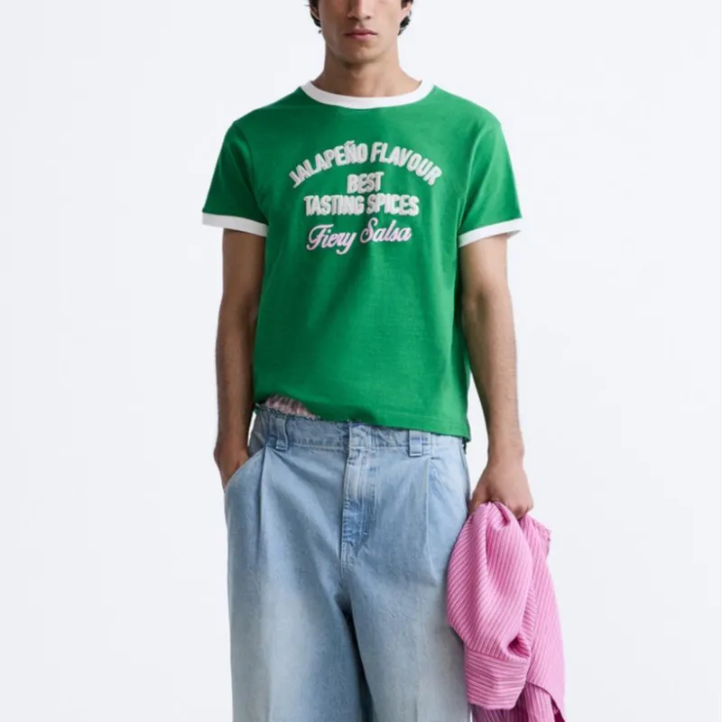 ZARA T Shirts Men Green-1