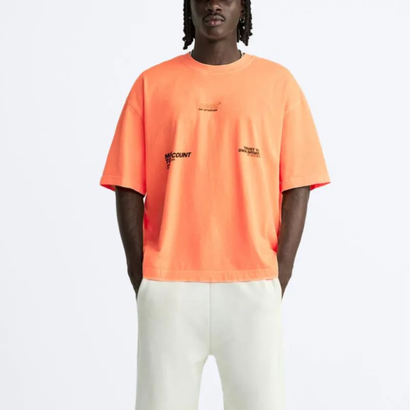 ZARA T-Shirts Men Neon Orange-2