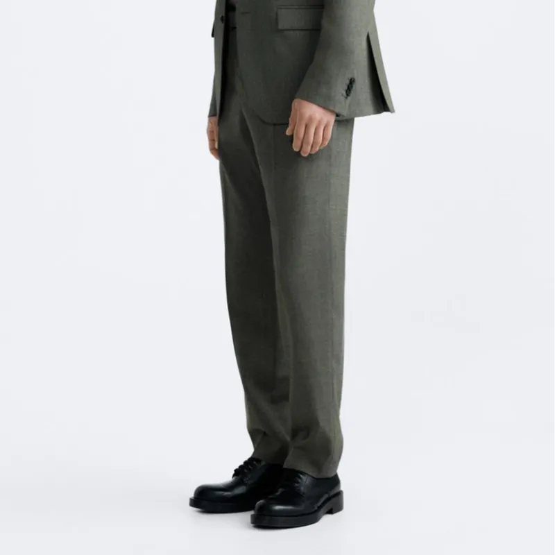 ZARA Suit Trouser Men's Army Green-2