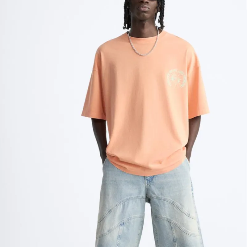 ZARA T Shirts Men Orange-2