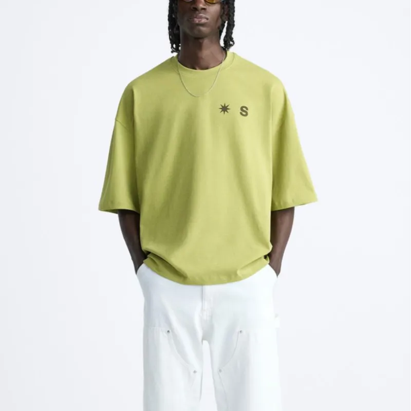 ZARA T Shirts Men Green-2