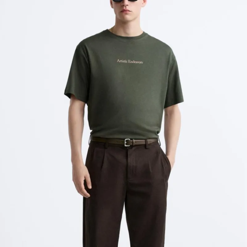 ZARA T-Shirts Men Dark Green-2