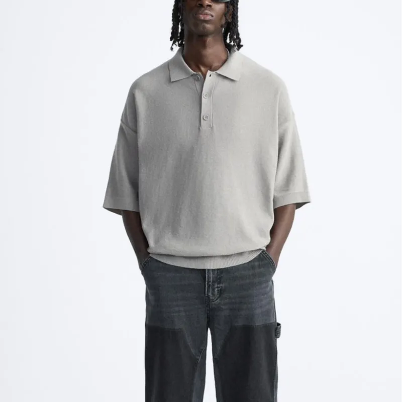 ZARA Polo Shirt Men's Pearl Gray-2