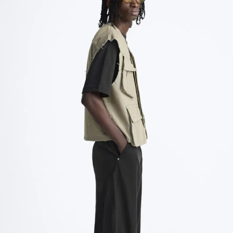 ZARA Tank Tops Men Green-4