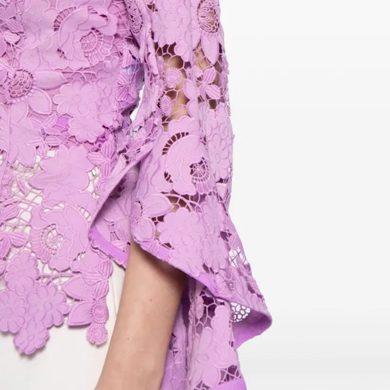 Oscar De La Renta Floral Guipure Lace Blouse-5