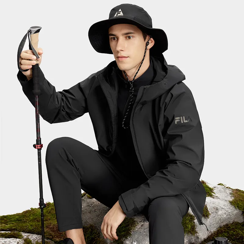 FILA Outdoor Hiking Waterproof, Windproof, And Breathable Windbreaker Jacket Men's Pitch Black-4
