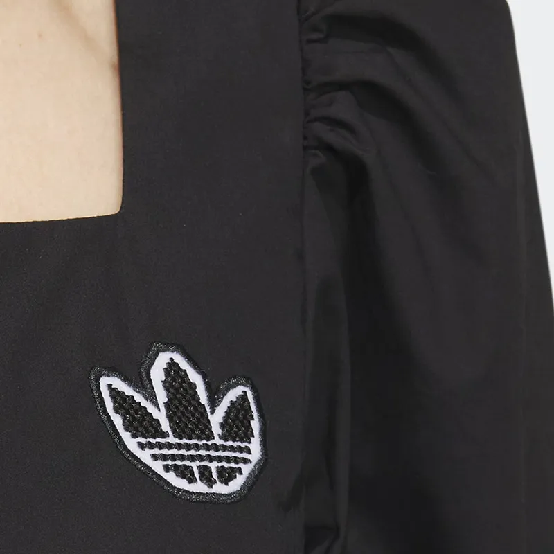 adidas originals X Monkey Kingdoml Women's Square Neck Lantern Sleeve Dress Black-5
