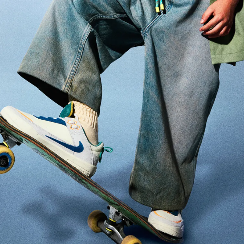 Nike SB DAY ONE Anti Slip Wear Resistant Low Top Kids' Skateboarding Shoes White Blue Unisex-4