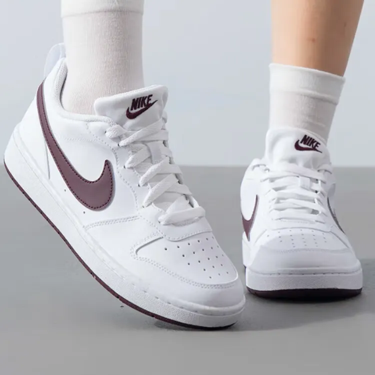 Nike Court Borough Anti Slip Wear Resistant Low Top Kids' Skateboarding Shoes White Coffee Unisex-1