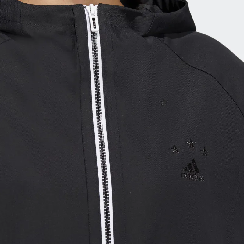 adidas Women'ss Logo Embroidered Striped Woven Jacket Black-4