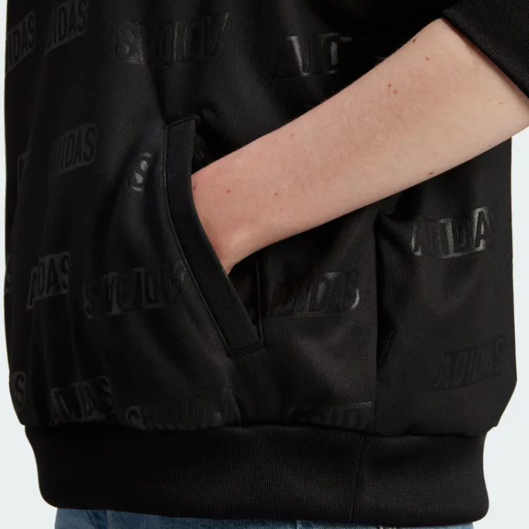 Adidas Embossed Monogram Fleece Hoodie Sweatshirt Women's Black-5