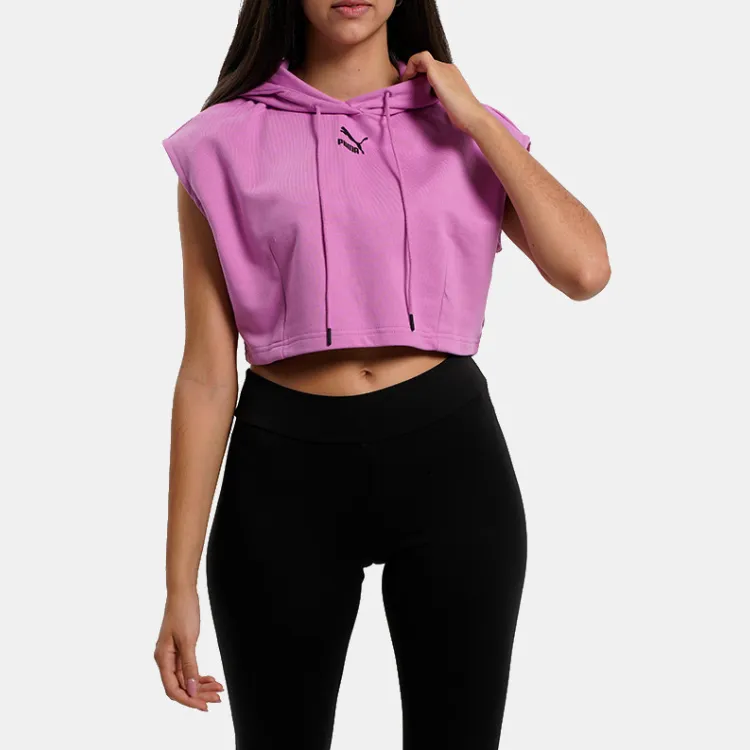 PUMA Dare To Hooded Cropped Vest Sweatshirt Women's Pink-2