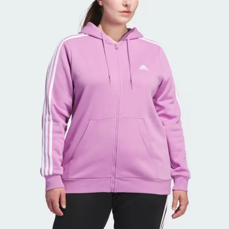 Adidas Free Shipping With AdiClub Essentials 3 Stripes Full Zip Fleece Hoodie Plus Size-1