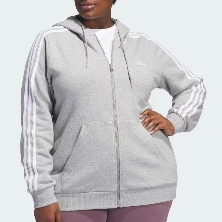 Adidas Free Shipping With AdiClub Essentials 3 Stripes Full Zip Fleece Hoodie Plus Size-1