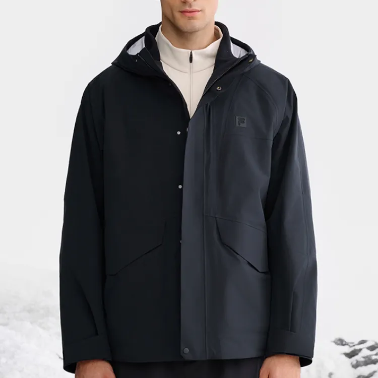 FILA Fitness Water Resistant Windproof And Water Repellent 3 in 1 Windbreaker Jacket Men's Black-4