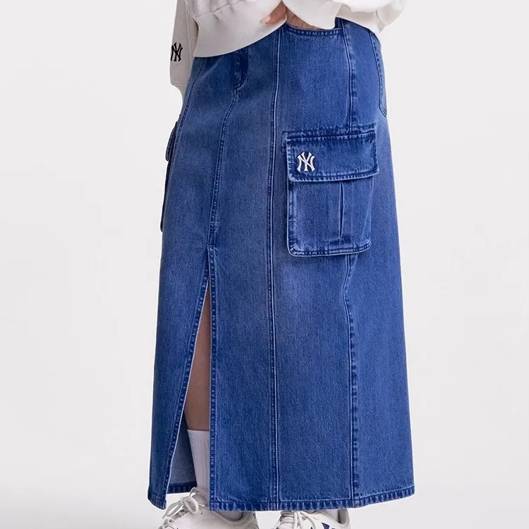 MLB New York Yankees Denim Long Skirts Women's Indigo-4