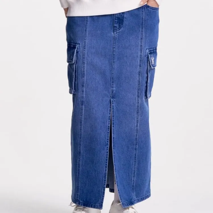 MLB New York Yankees Denim Long Skirts Women's Indigo-3